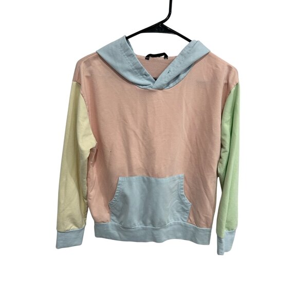 Shein Colorblock Pastel Pullover Hoodie Multicolor Sz 2 Relaxed Playful Kidcore - Picture 1 of 12